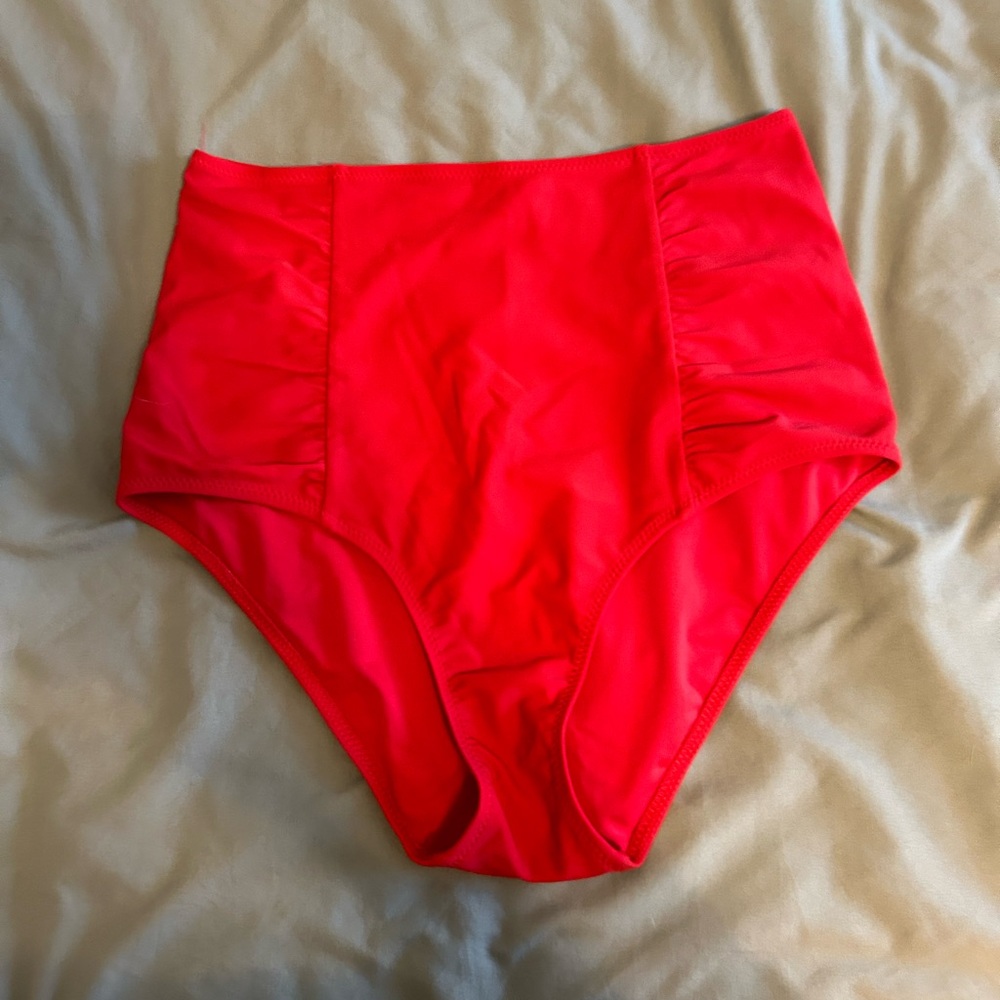 Aerie Red High Waisted Ruched Bikini Bottoms